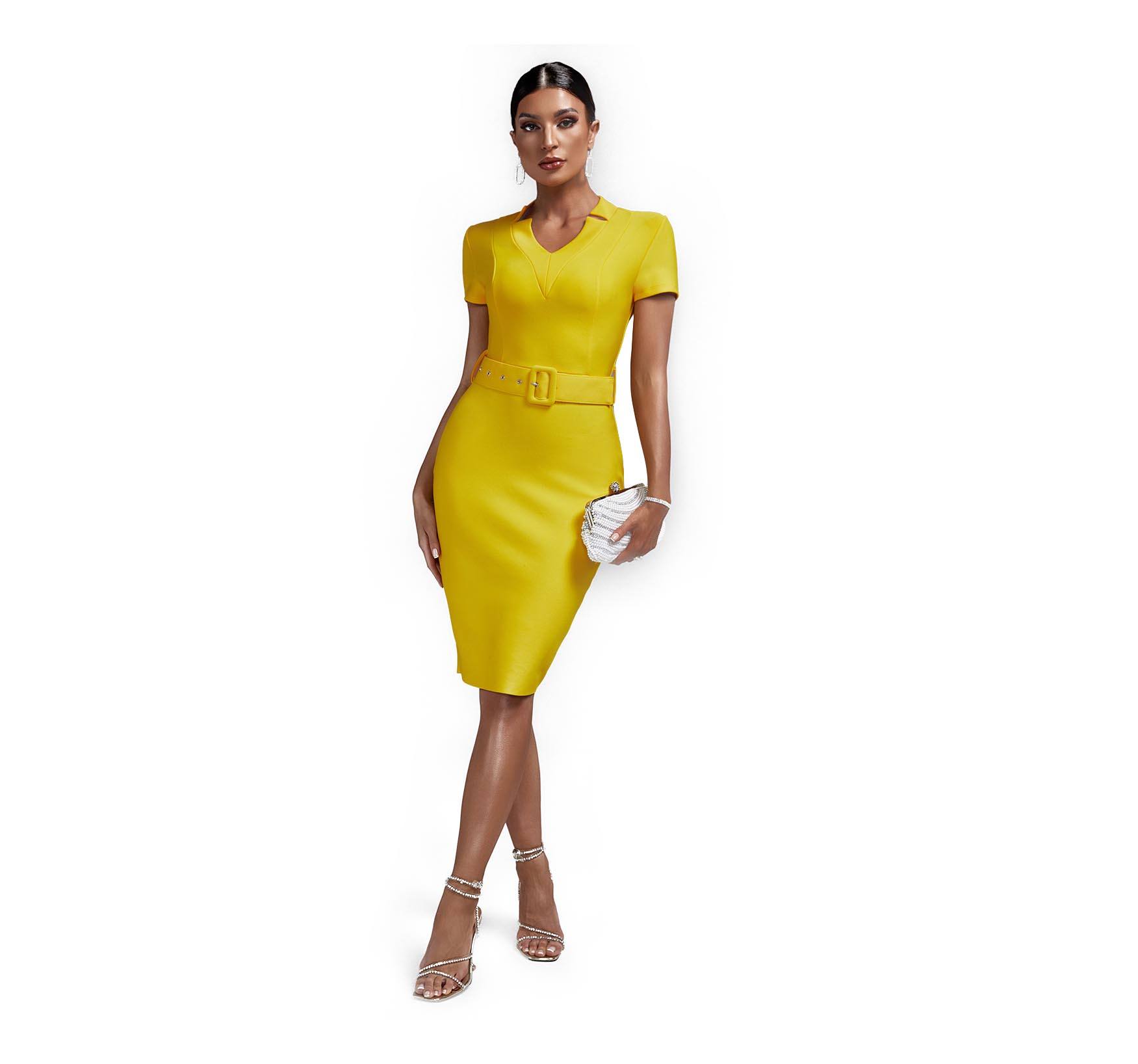 Yellow Featherless Down Suit with a Black Tie: A Symbol of Fashion and Style