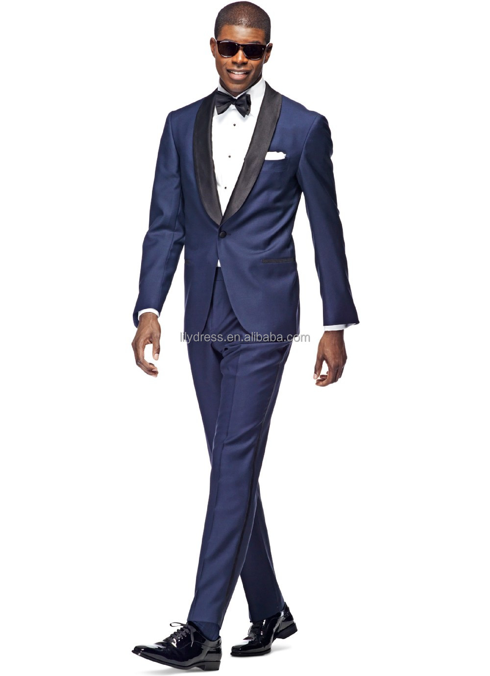 Title: The Stylish Look of a Black and Blue Suit with a Tie