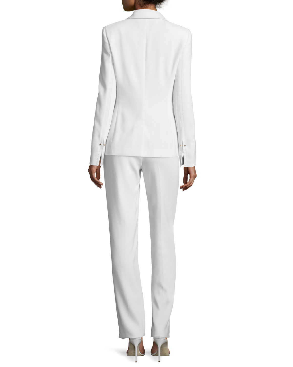 Title: A Glimpse of Ladies White Button-Down Short-Sleeve Collar Tie Suits