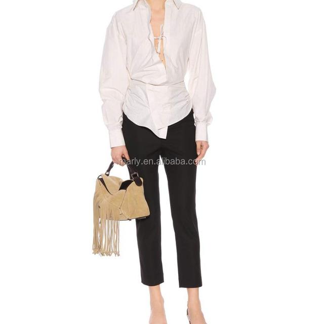 Title: A Glimpse of Ladies White Button-Down Short-Sleeve Collar Tie Suits