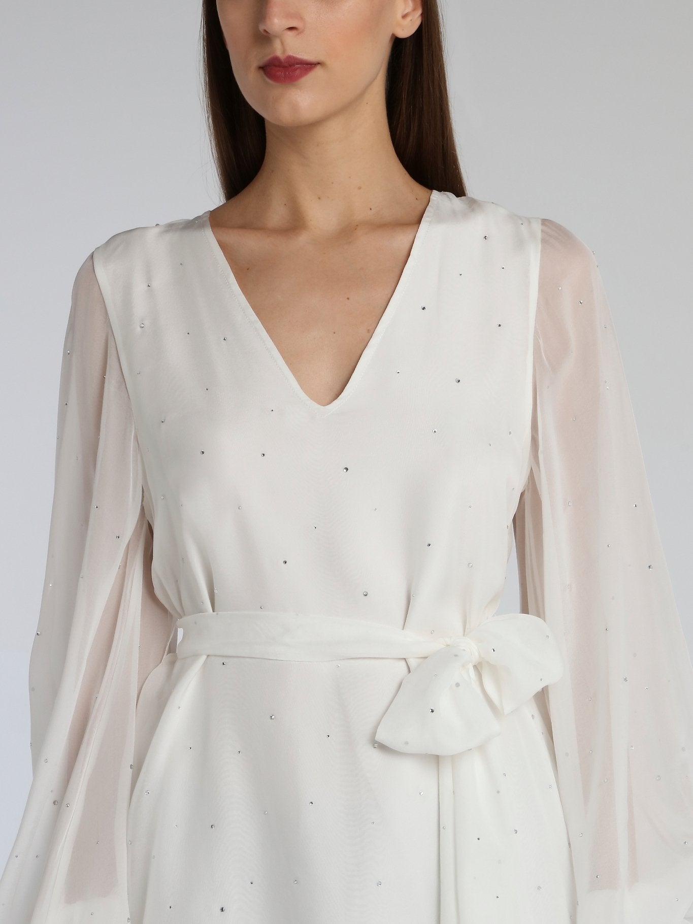 Title: Chic and Elegant: The Alluring White Tie Blouse with Chiffon Shirt in Fashionable Designs