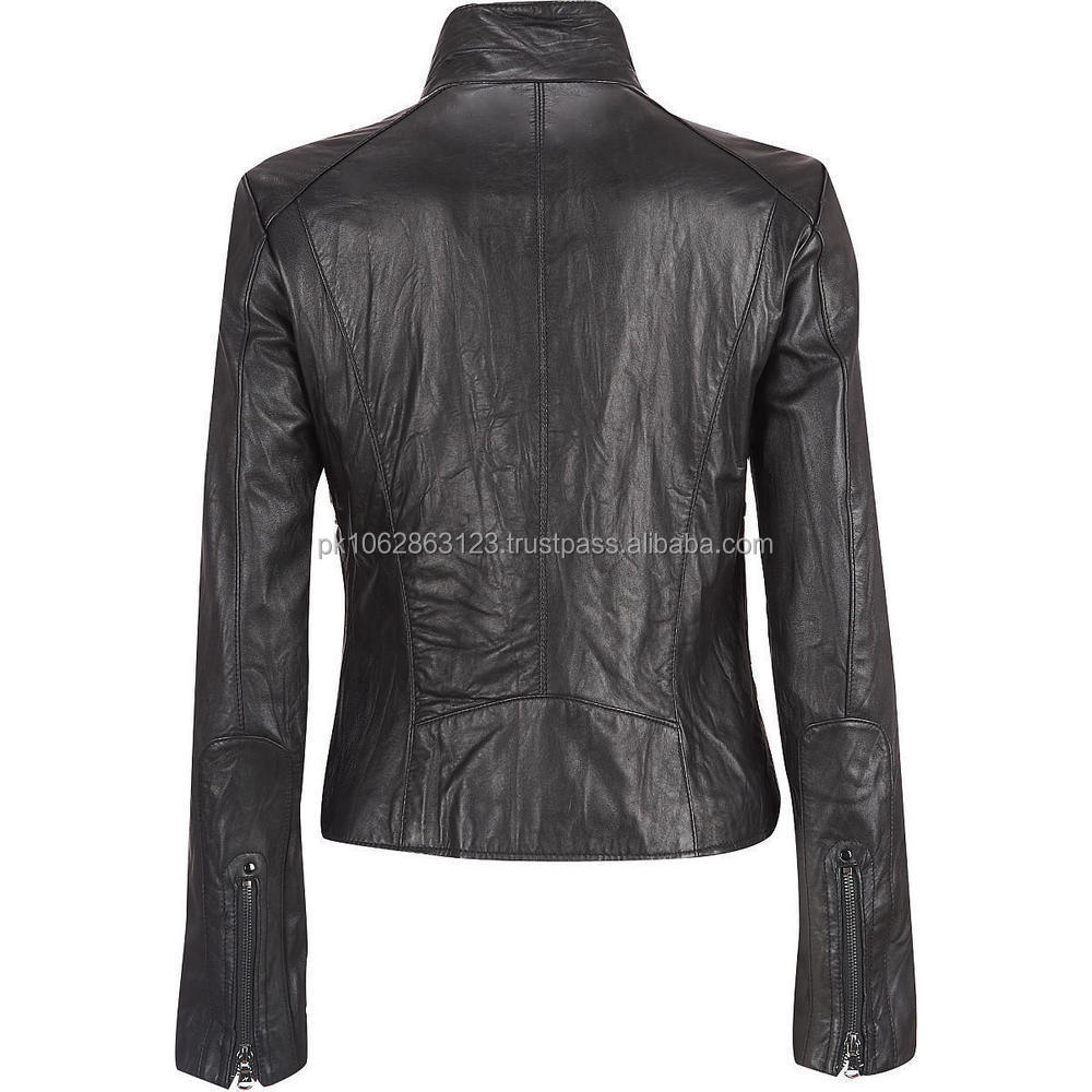 Title: Fashionable Lady Leather Jackets with Reverse-ties and Alphabet Prints