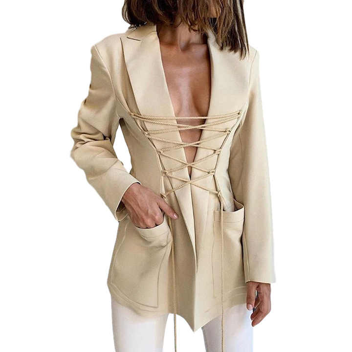 Womens Suit with Tie-Pulling Mechanism