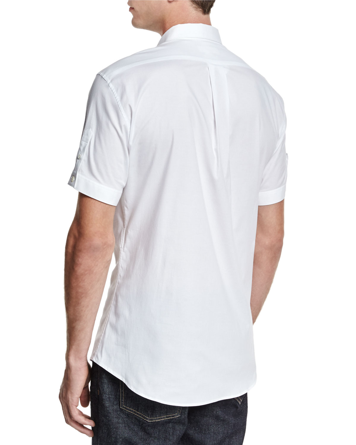 The brand of white shirt, short-sleeved with tie