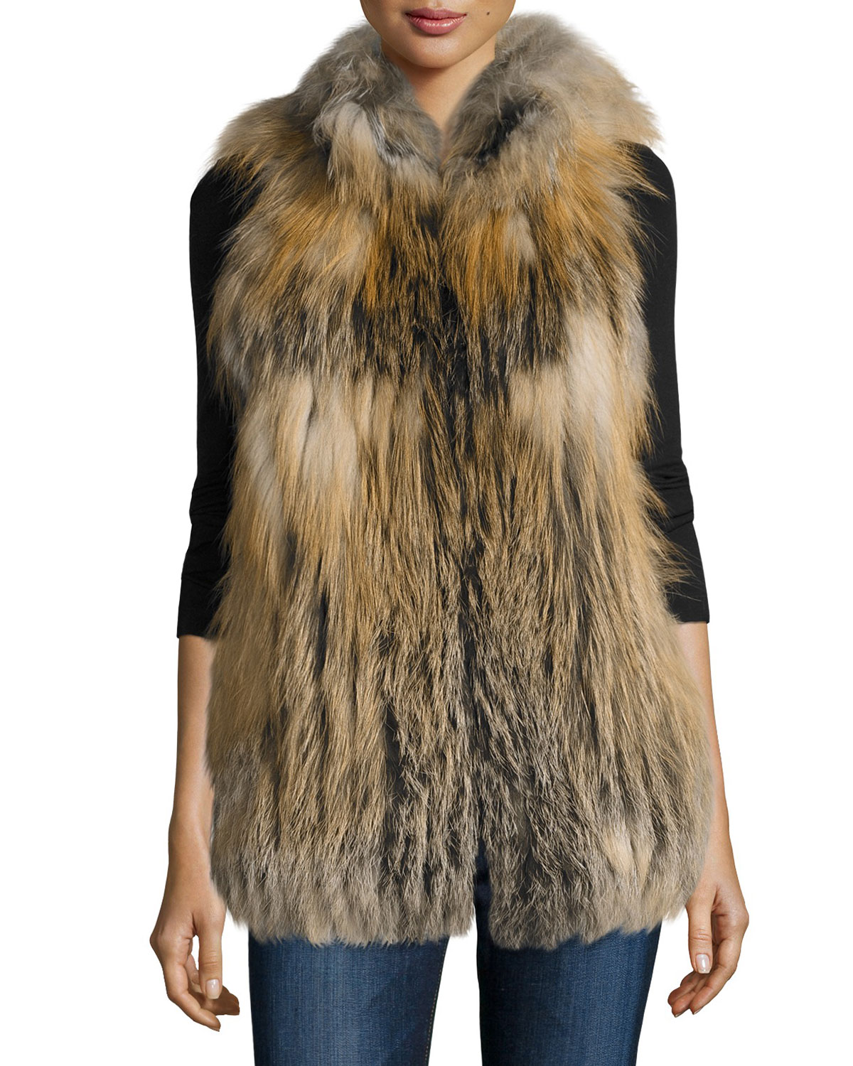 Title: The brand-new fox fur tie with floral print, medium-length down jacket