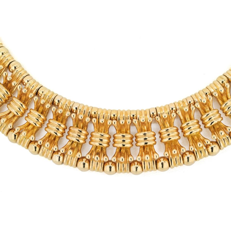 Title: The Golden Wedding Ensemble: Tie Brand Necklace and Yellow Gold