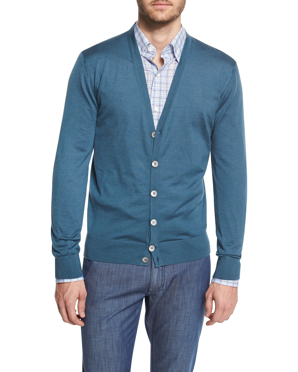 The Unique Charm of a Blue Knitted Cardigan with a Tie