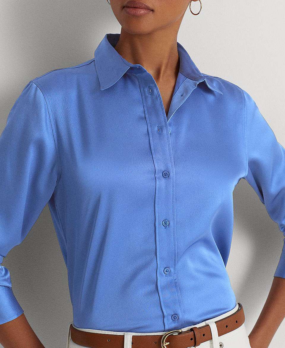 The Elegant Combination of a Lady’s Blue Shirt and Tie Brand